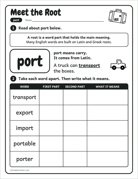 Meet the Root worksheet from the Level 6 Word Work: Greek and Latin Roots pack