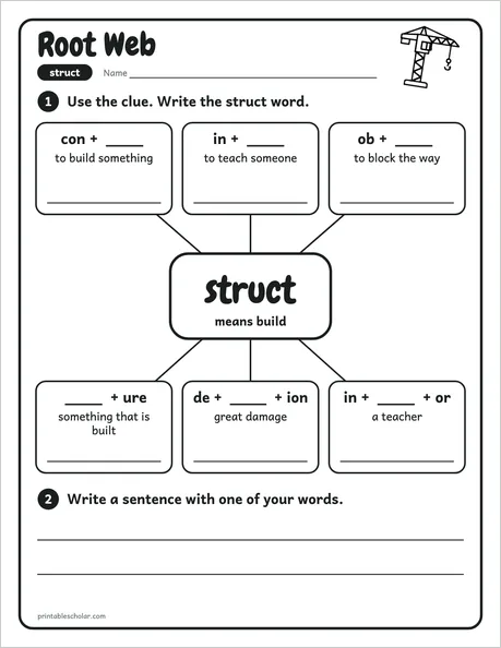 Root Web worksheet from the Level 6 Word Work: Greek and Latin Roots pack