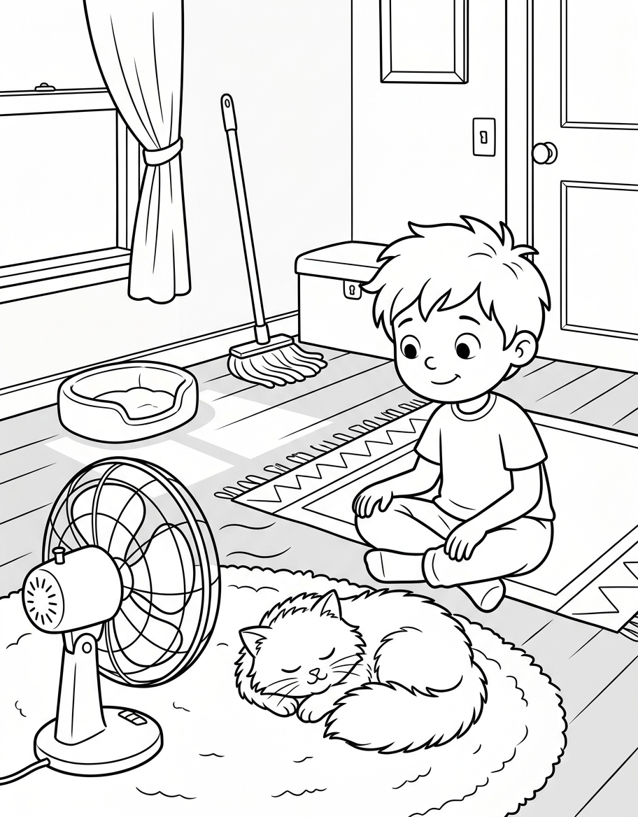 Dan and His Cat coloring page illustration