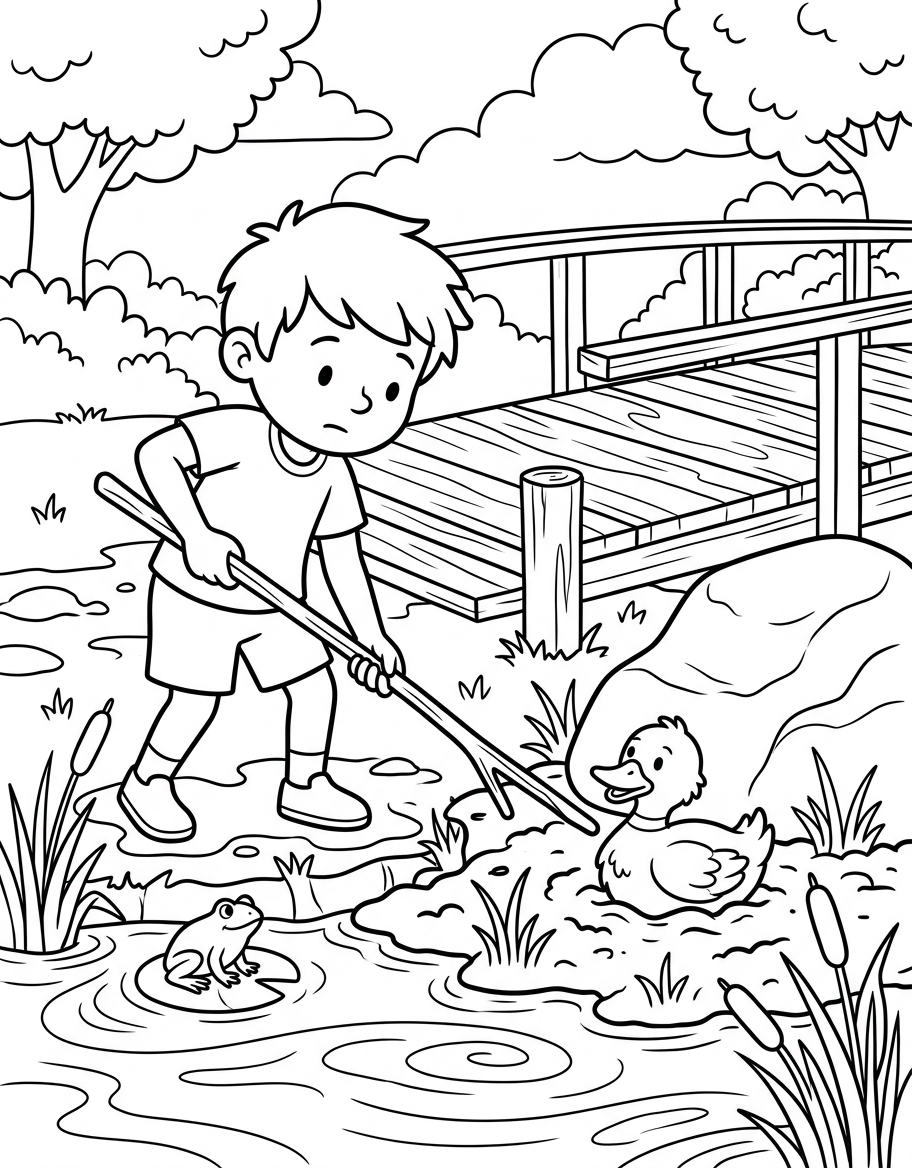 Chuck and the Stuck Duck coloring page illustration
