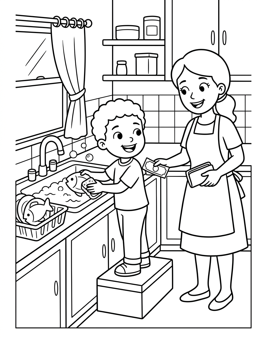 Shad Washes Dishes illustration