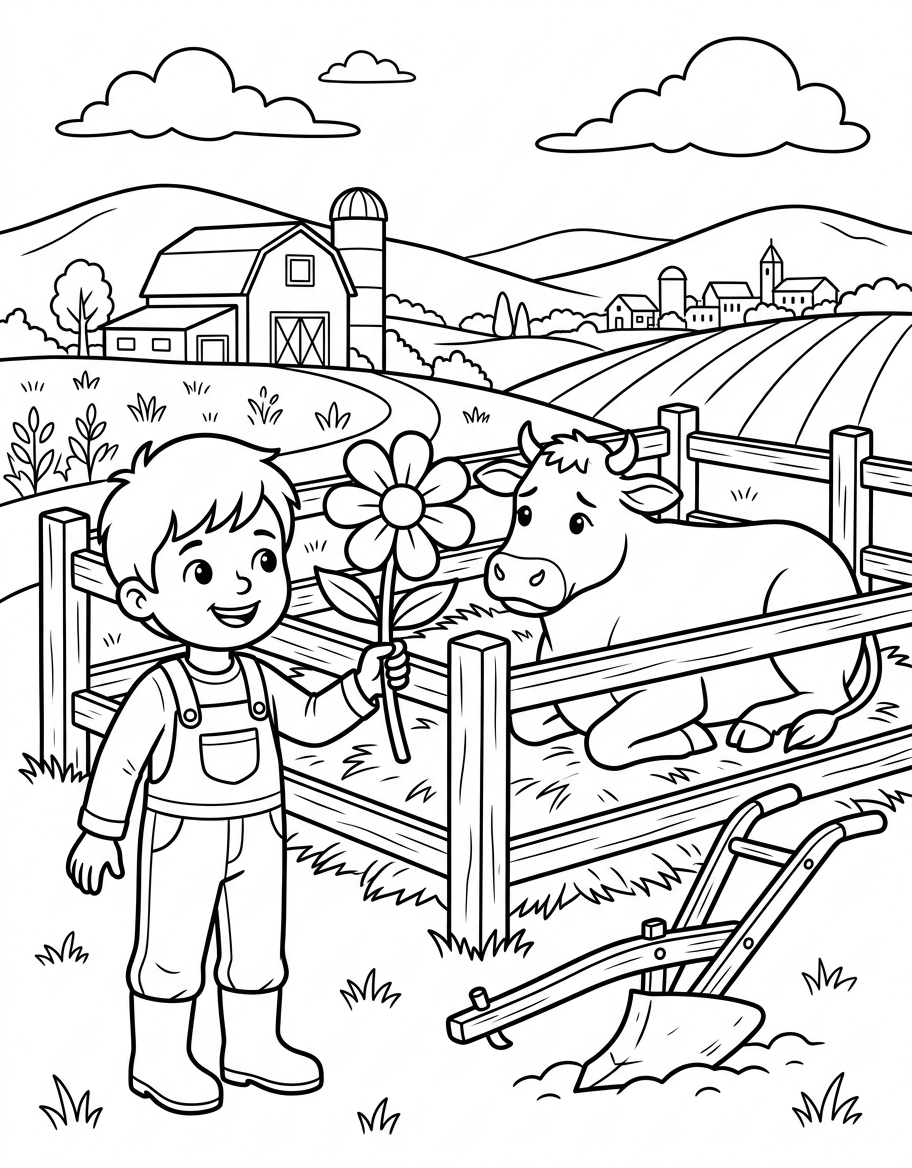Pip's Brown Cow coloring page illustration