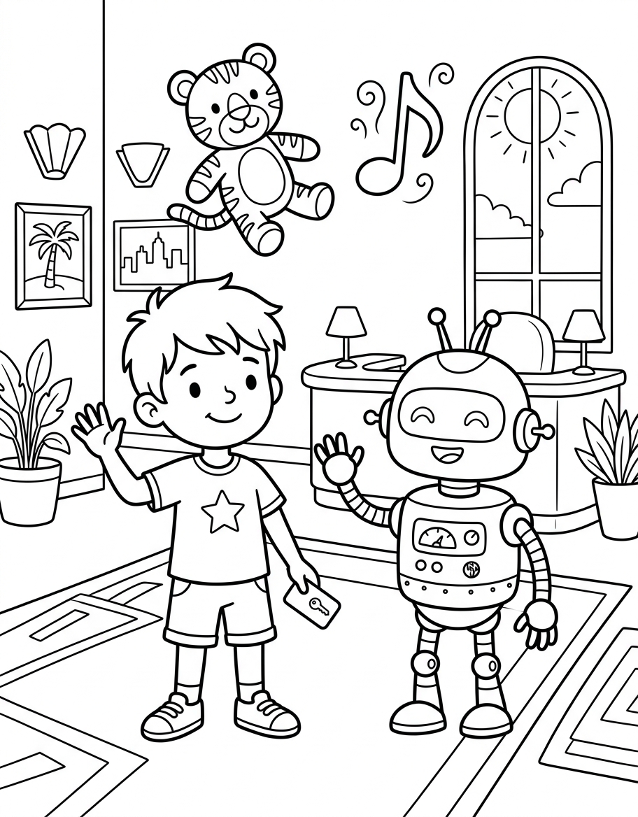 Mike's Hotel Robot decodable reader illustration
