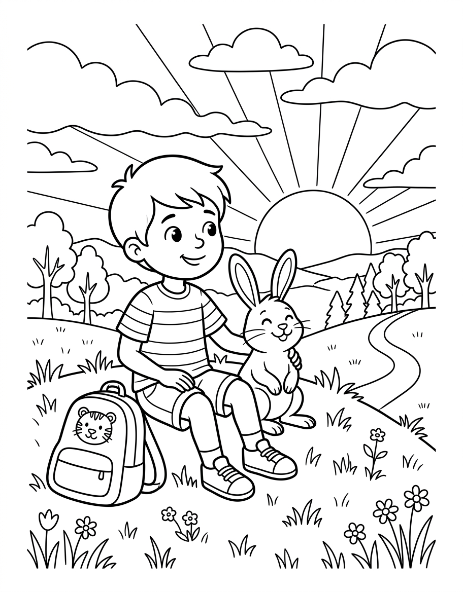 Luke and Rex at Sunset decodable reader illustration
