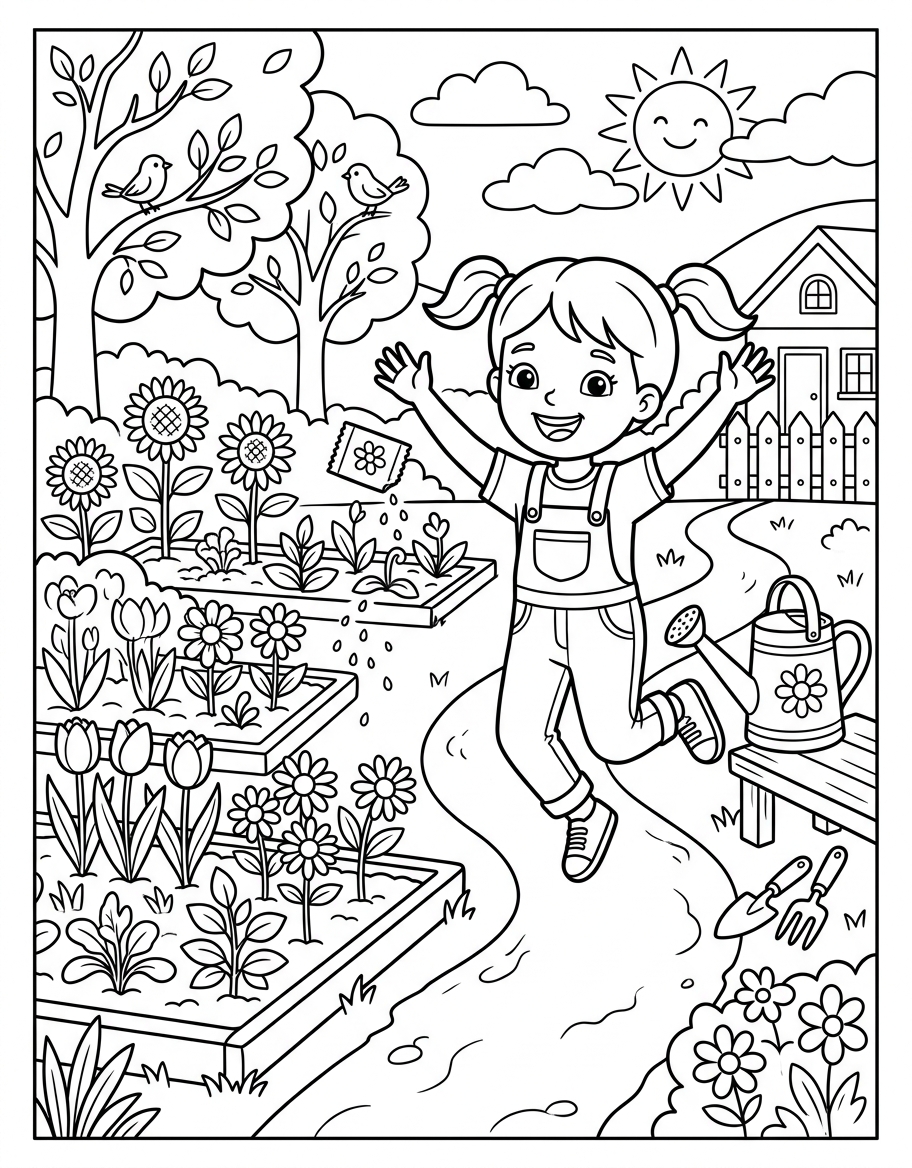 Jane's Spring Garden decodable reader illustration