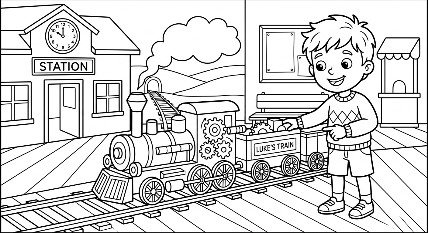 Luke's Train Invention decodable reader illustration