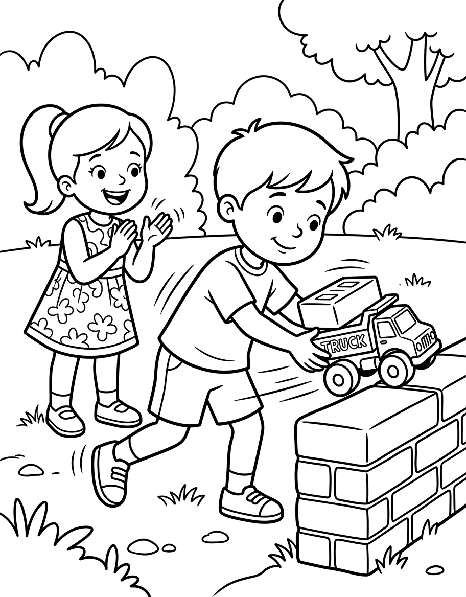 Fred and the Red Truck coloring page illustration