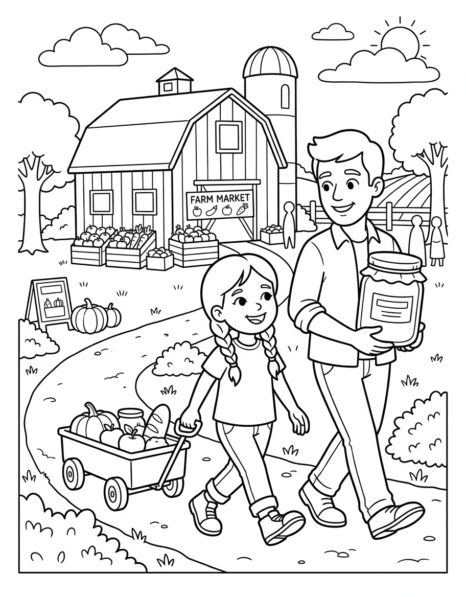 Pam's Farm Cart coloring page illustration