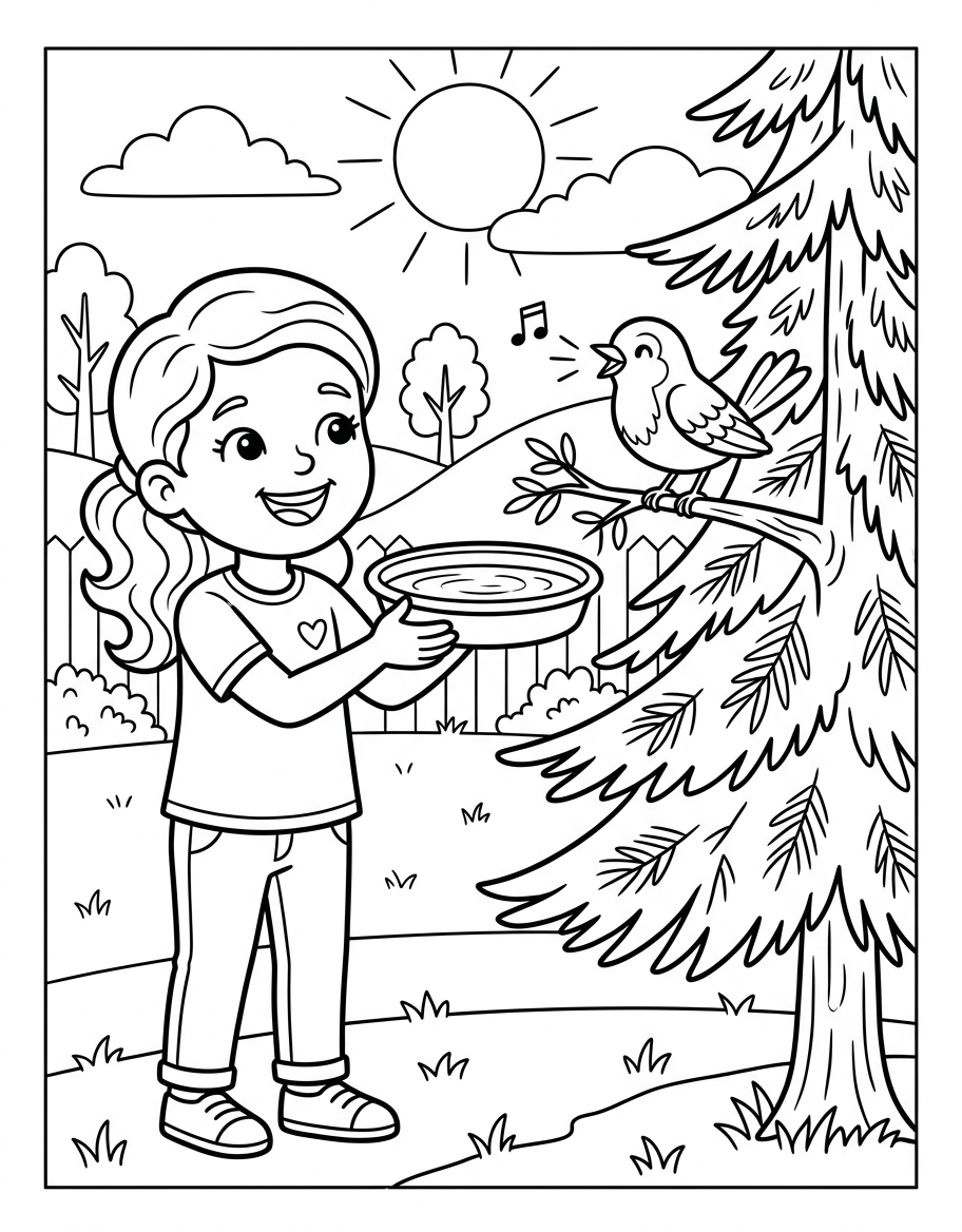 Beth's Thirsty Bird coloring page illustration
