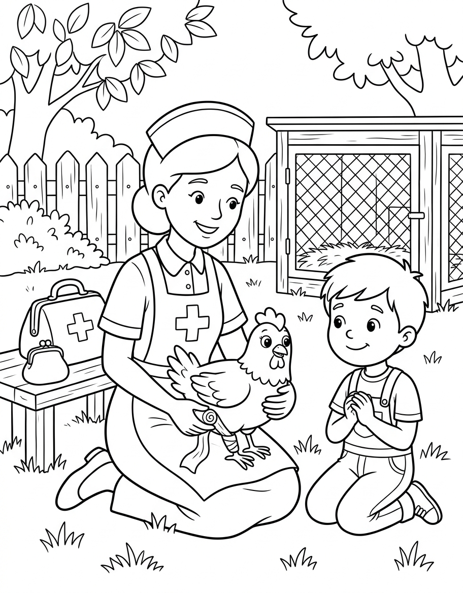 Burt's Hurt Hen coloring page illustration