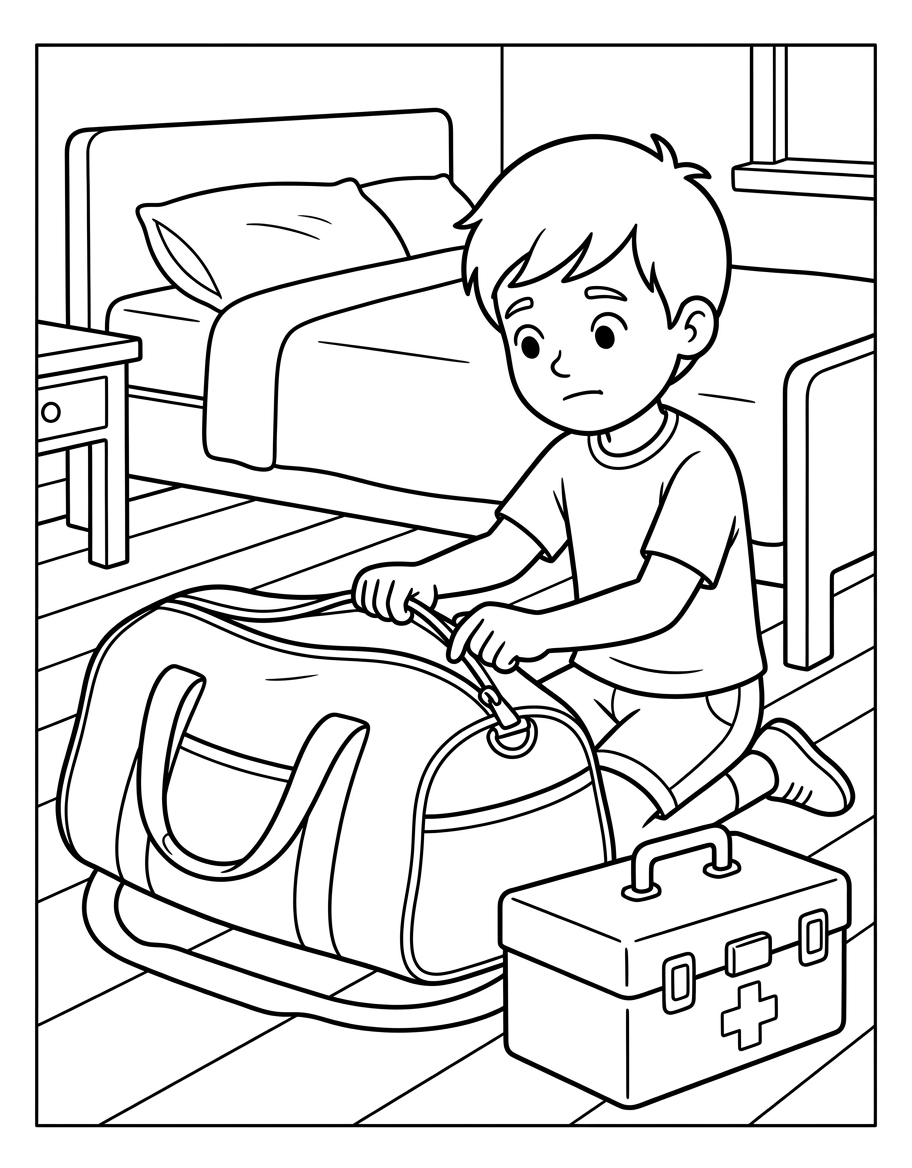 Ken's Camp Kit coloring page illustration