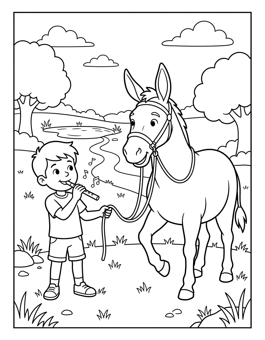 Dave and the Mule coloring page illustration