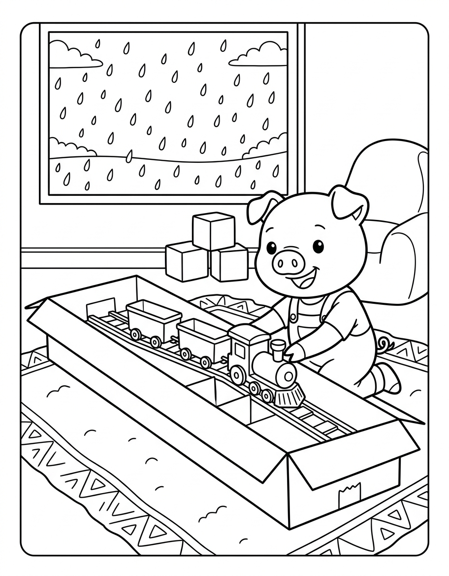 Pip's Rainy Train coloring page illustration