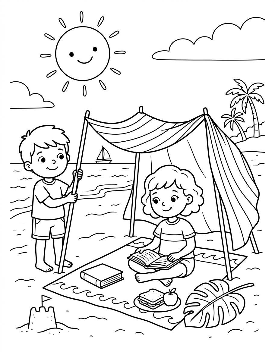 Pam's Beach Dream coloring page illustration