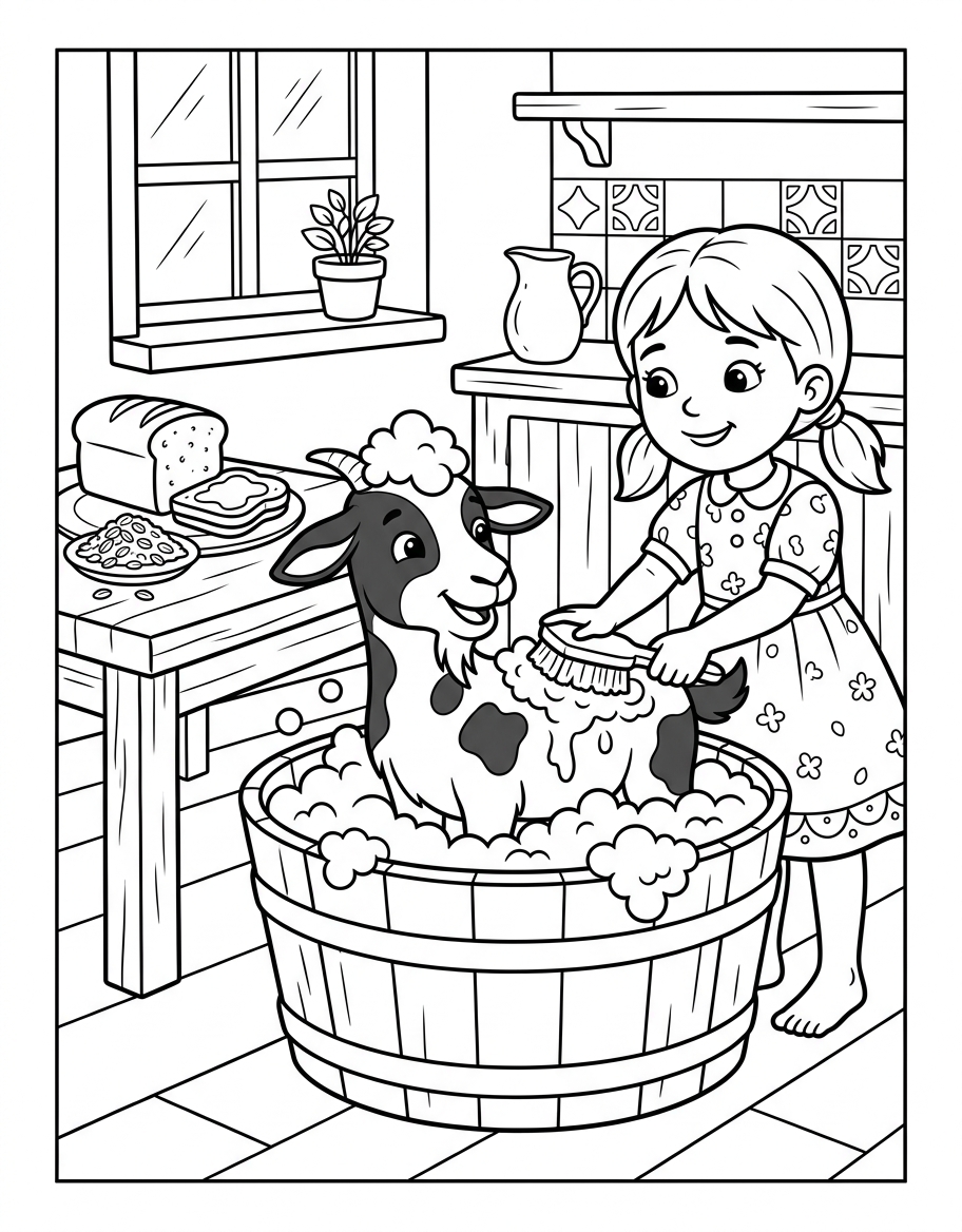 Fran's Pet Goat coloring page illustration