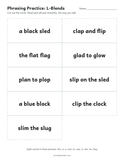L-Blends phrasing cards printable preview