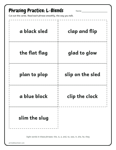 L-Blends phrasing cards printable preview