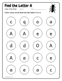 Find the Letter A worksheet