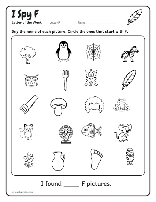 I Spy F: letter F worksheet preview