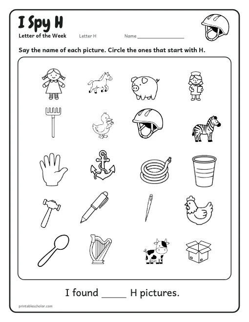 I Spy H: letter H worksheet preview