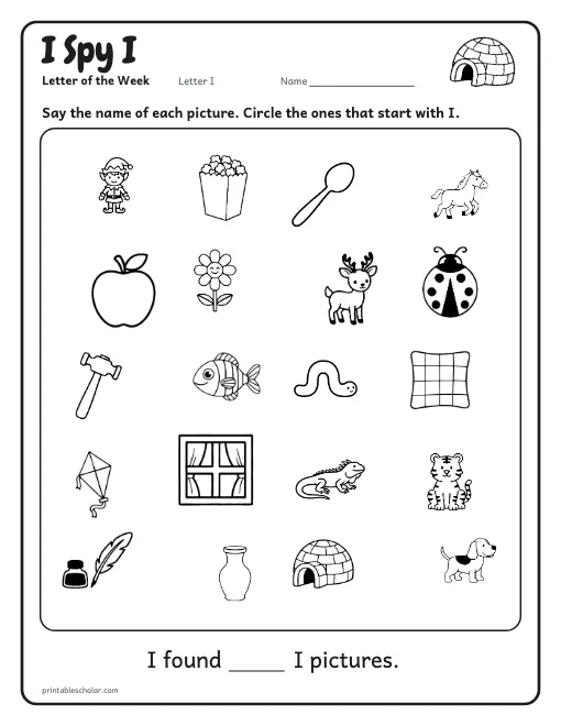 I Spy I: letter I worksheet preview