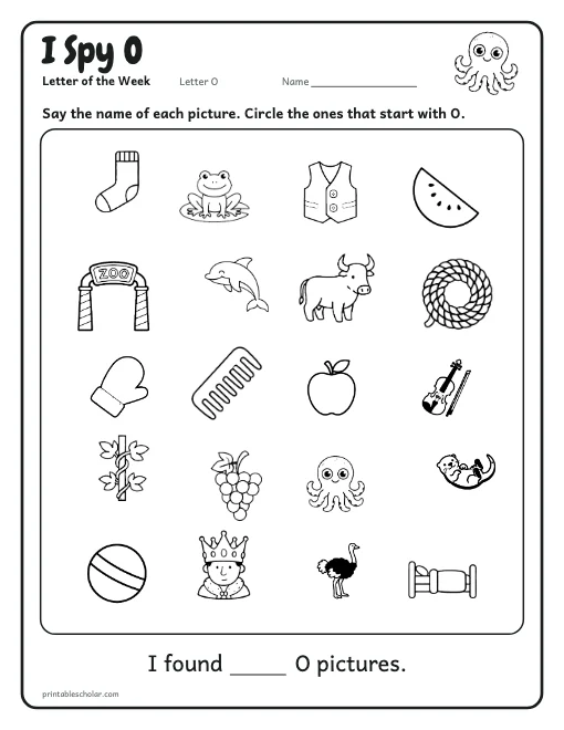I Spy O: letter O worksheet preview