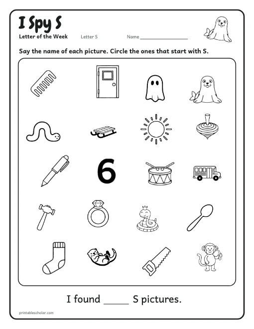 I Spy S: letter S worksheet preview