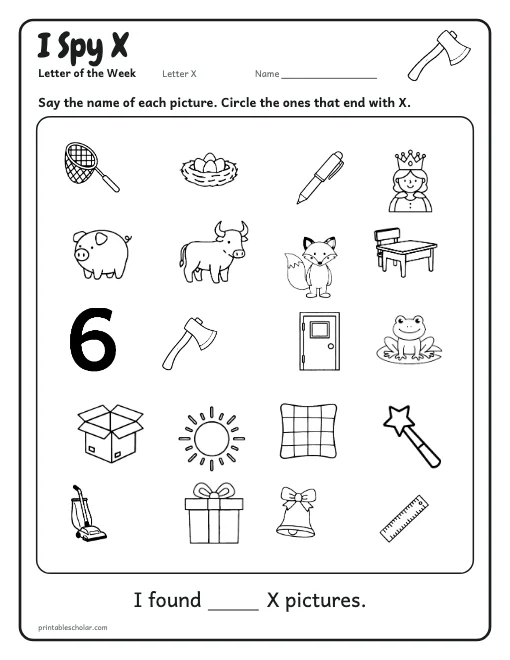 I Spy X: letter X worksheet preview