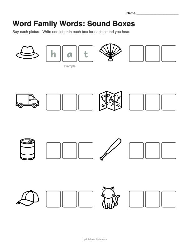 Word Families picture words Sound Boxes worksheet preview