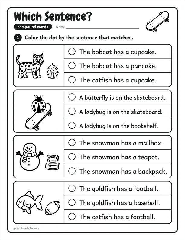 Which Sentence?: a free compound words word work worksheet