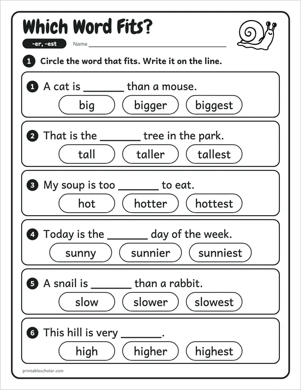 Which Word Fits?: a -er and -est worksheet