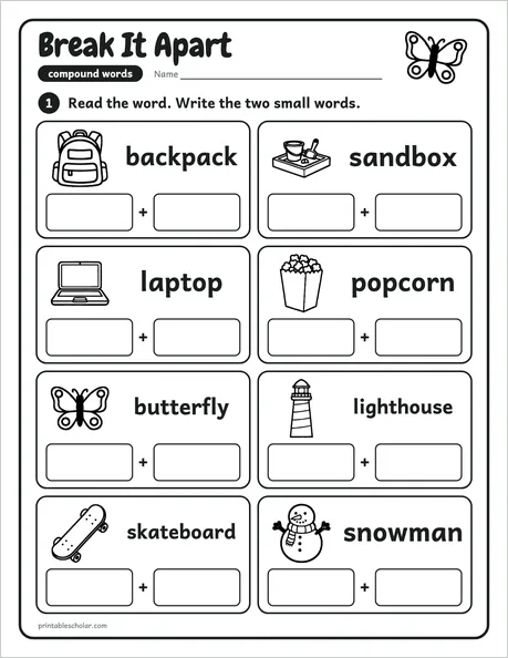Break It Apart worksheet from the Level 5 Word Work: Syllables and Word Parts pack