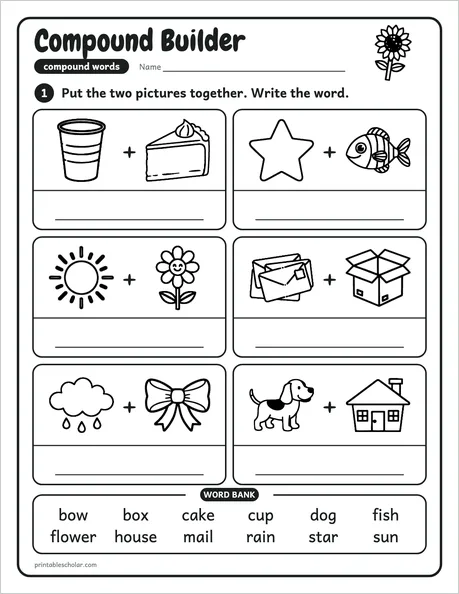 Compound Builder worksheet from the Level 5 Word Work: Syllables and Word Parts pack