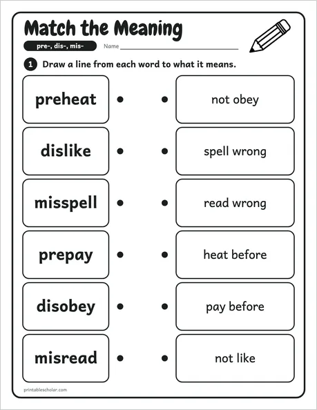 Match the Meaning worksheet from the Level 5 Word Work: Syllables and Word Parts pack