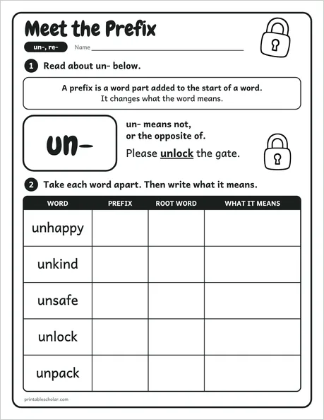 Meet the Prefix worksheet from the Level 5 Word Work: Syllables and Word Parts pack