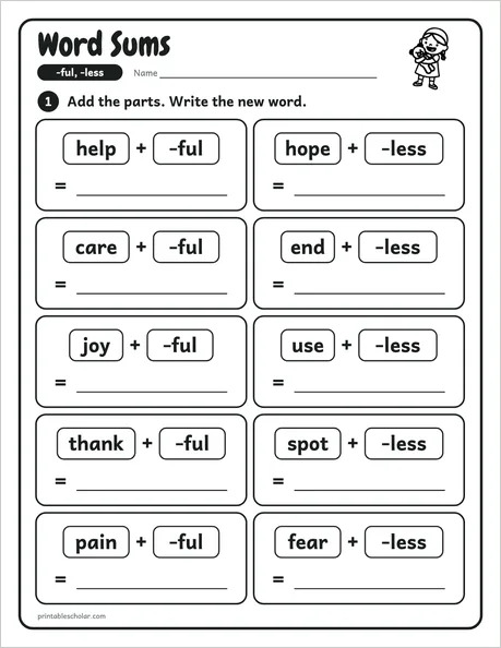 Word Sums worksheet from the Level 5 Word Work: Syllables and Word Parts pack