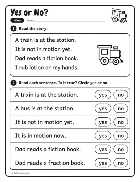 Yes or No? worksheet from the Level 5 Word Work: Syllables and Word Parts pack