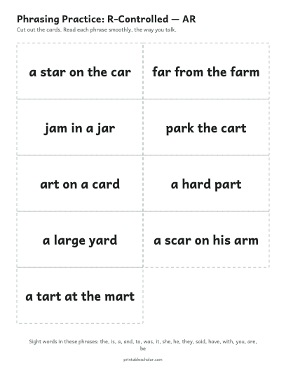 R-Controlled — AR phrasing cards printable preview