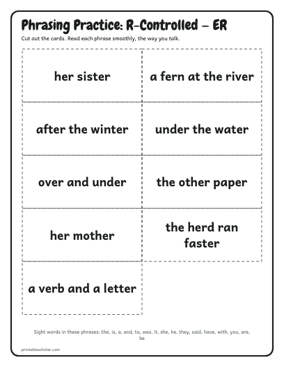 R-Controlled — ER phrasing cards printable preview