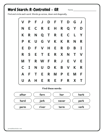 R-Controlled — ER word search printable preview