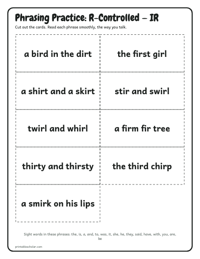 R-Controlled — IR phrasing cards printable preview