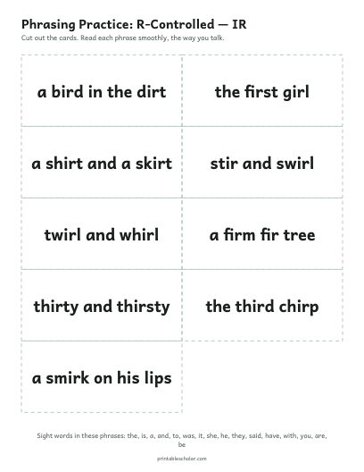 R-Controlled — IR phrasing cards printable preview