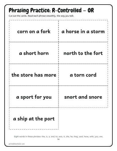 R-Controlled — OR phrasing cards printable preview
