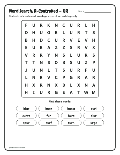 R-Controlled — UR word search printable preview