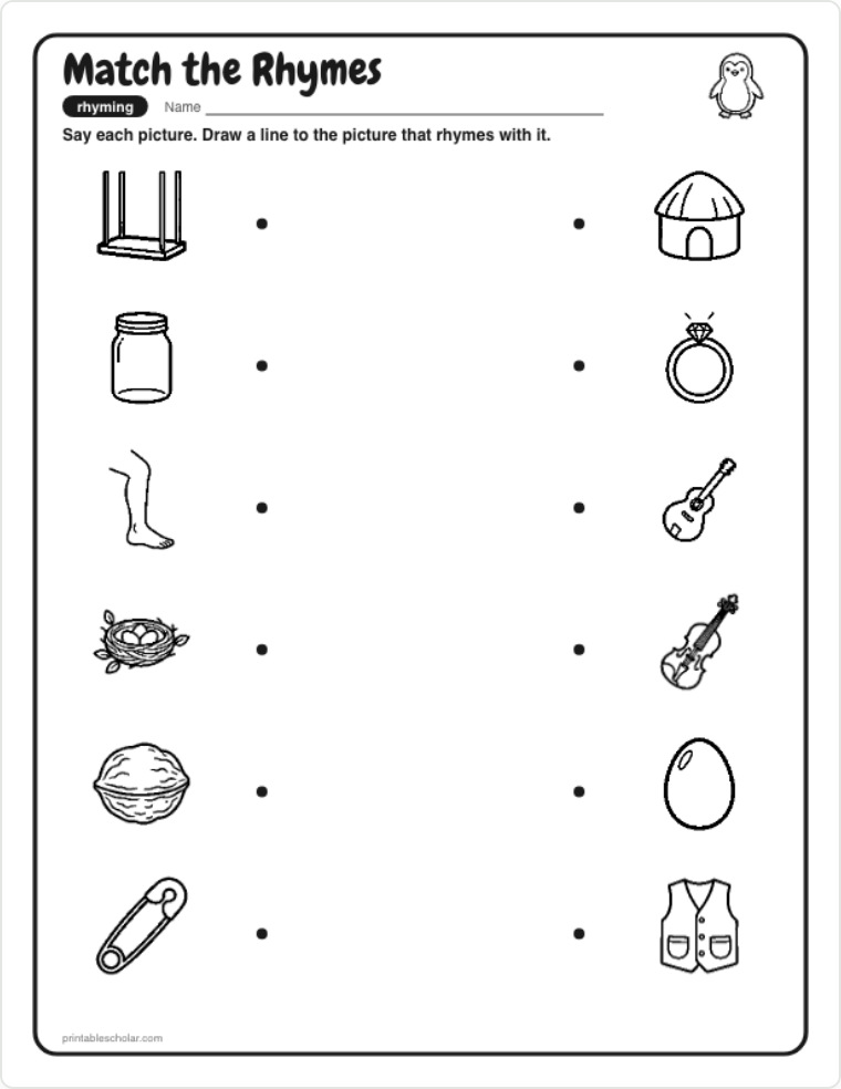 Rhyming Worksheets sample page