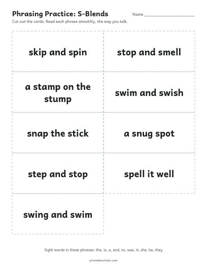 S-Blends phrasing cards printable preview