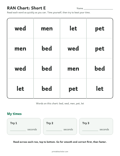 Short E ran chart printable preview