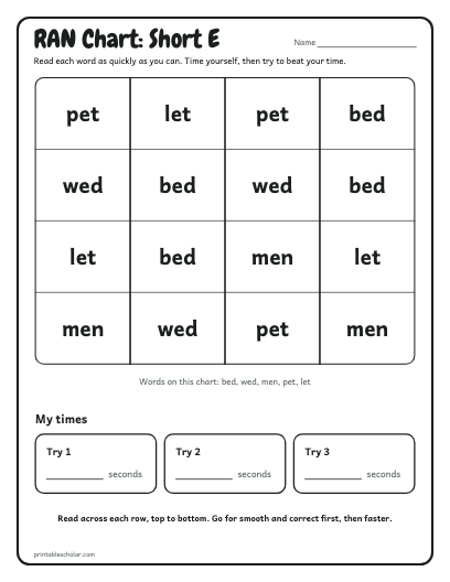 Short E ran chart printable preview