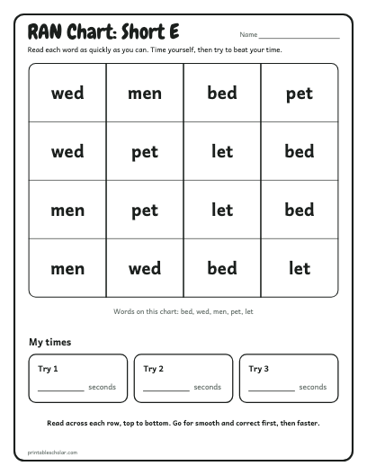 Short E ran chart printable preview