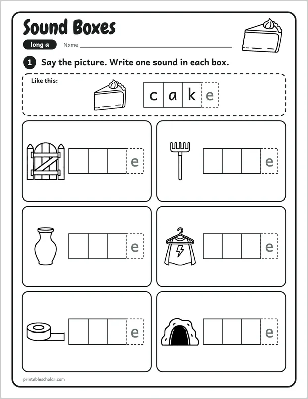 Sound Boxes: a free long a word work worksheet